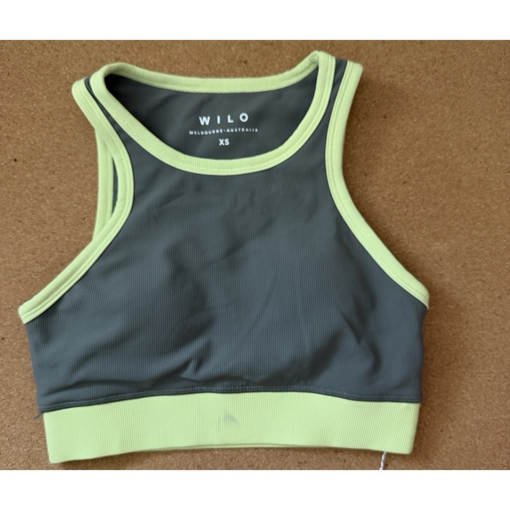 Wilo The Label Lime Olive Racerback Sports Bra 6" Crop Sz XS NWT